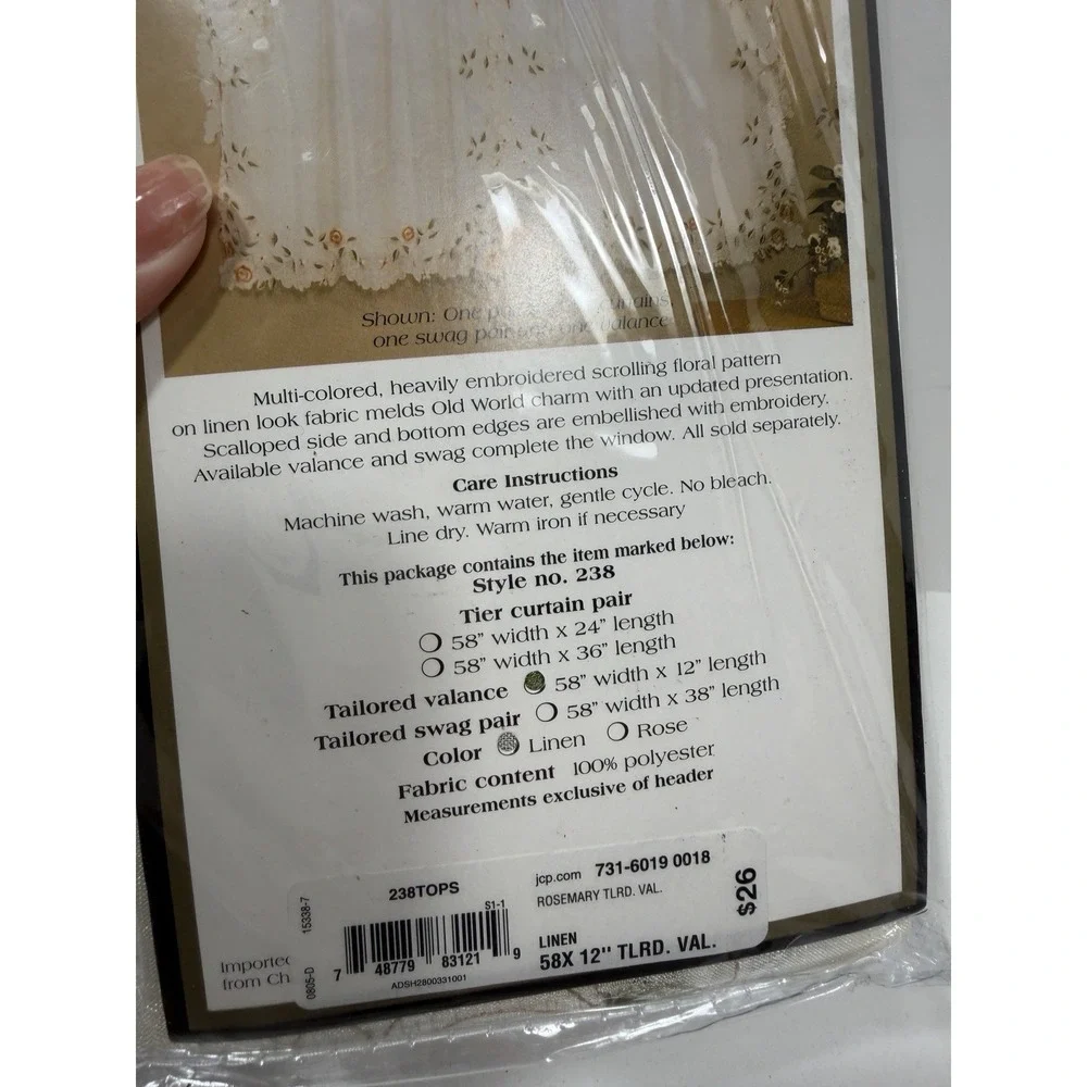 Rosemary Floral Embroidered Semi-Sheer Kitchen Curtain 58
